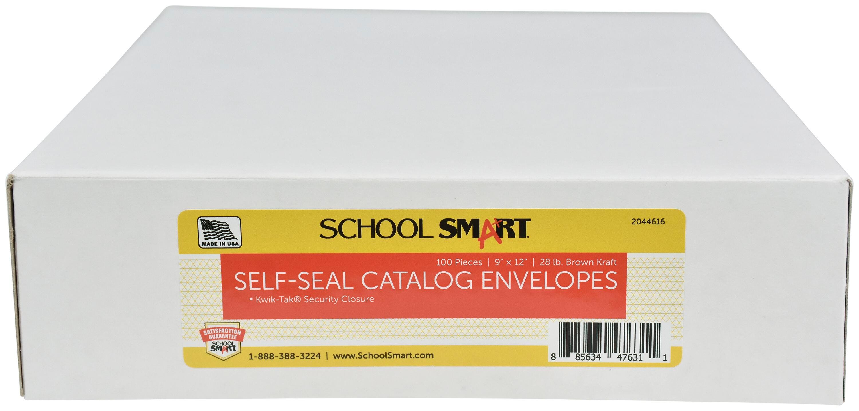 School Smart Kwik-Tak Envelopes, 9 x 12 Inches, 28 lb, Kraft Brown, Box of 100 2044616